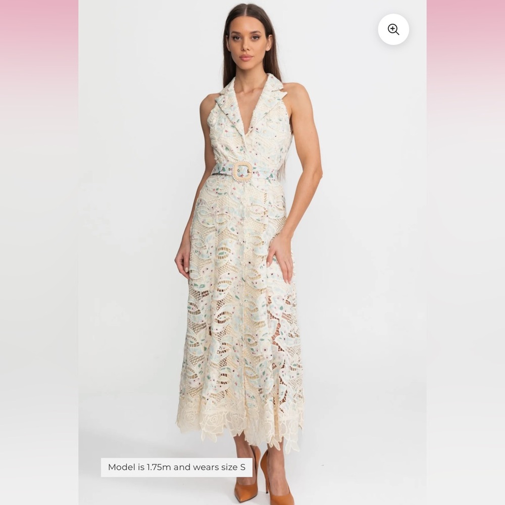 Sierra Darien Halter Midi Dress with Lace Overlay